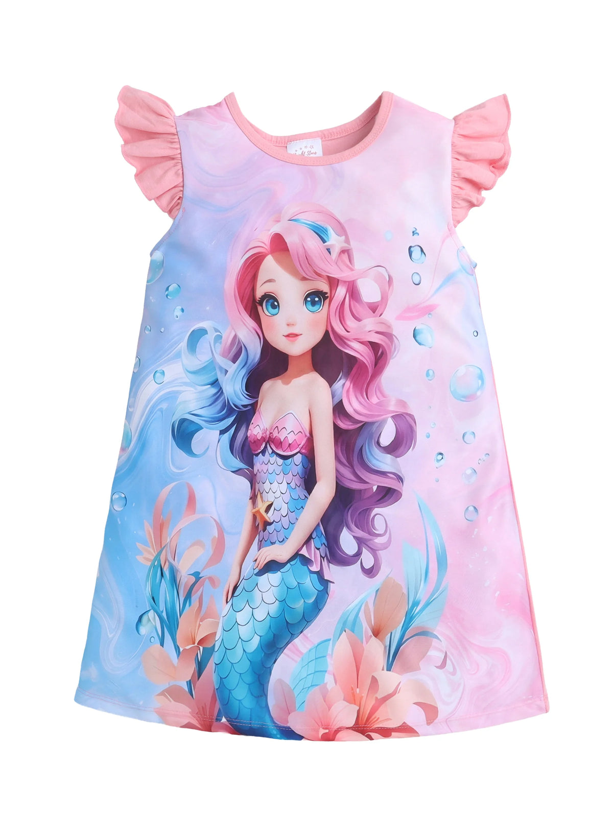 Bright Stars KIDSWEAR Knits Mermaid Digital Printed Dress - Coral