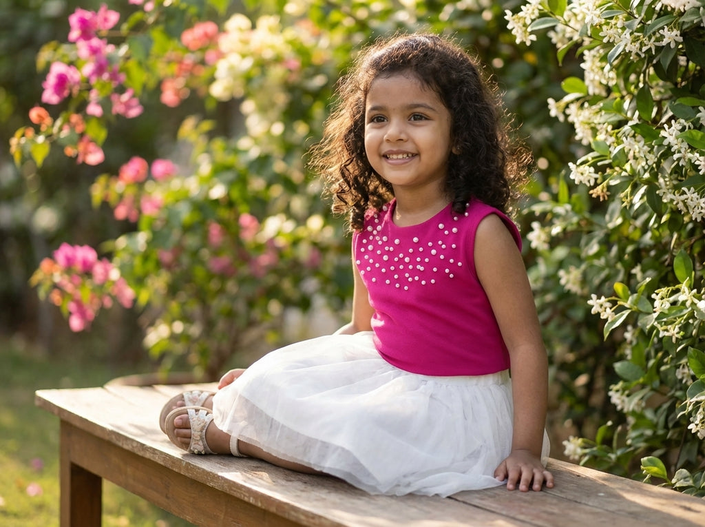 Fuchsia Pearl Top & Tulle Skirt Dress for Girls