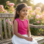 Fuchsia Pearl Top & Tulle Skirt Dress for Girls
