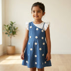 Denim Daisy Embroidered Dress for Girls
