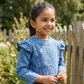 Classic Denim Ruffle Sleeve Dress for Girls