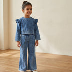 Classic Denim Ruffle Sleeve Dress for Girls