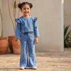 Classic Denim Ruffle Sleeve Dress for Girls