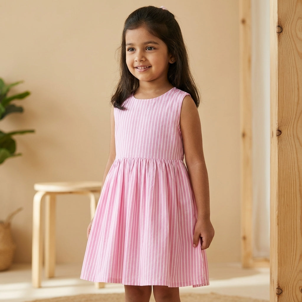 Blush Stripe Sleeveless Cotton Dress for Girl