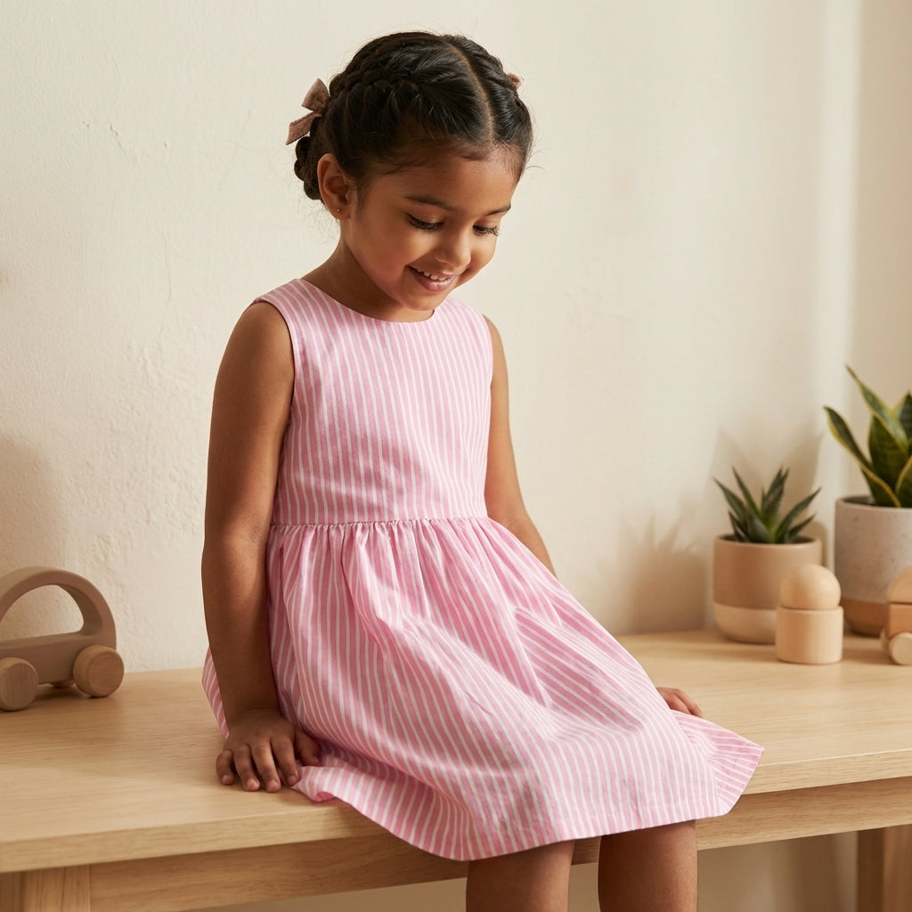 Blush Stripe Sleeveless Cotton Dress for Girl