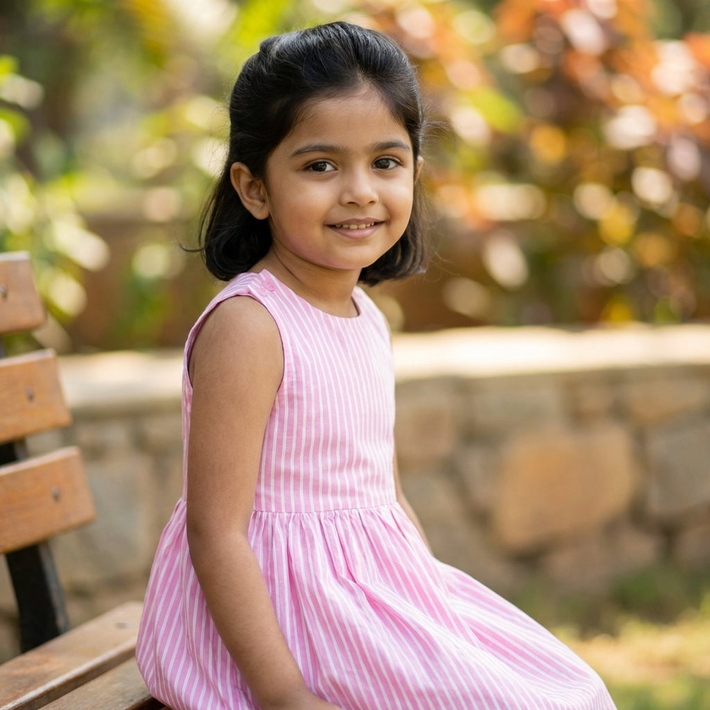 Blush Stripe Sleeveless Cotton Dress for Girl