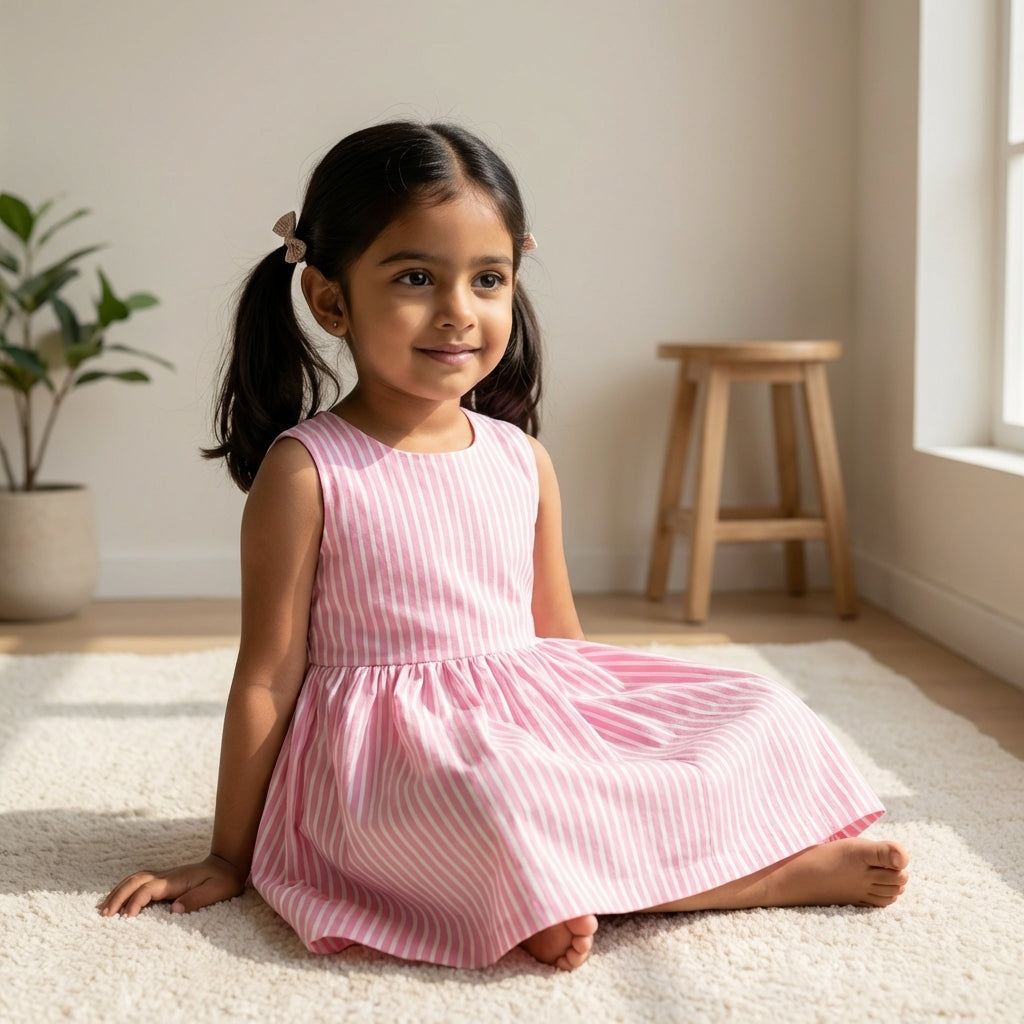 Blush Stripe Sleeveless Cotton Dress for Girl