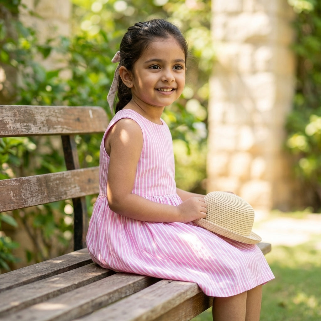 Blush Stripe Sleeveless Cotton Dress for Girl