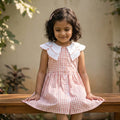 Peach Gingham Collar Dress for Girls