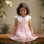 Peach Gingham Collar Dress for Girls