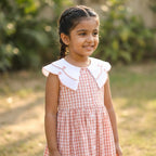 Peach Gingham Collar Dress for Girls