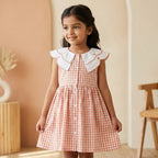 Peach Gingham Collar Dress for Girls