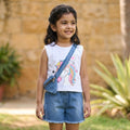 Unicorn Print Top & Denim Shorts Set for Girls