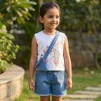 Unicorn Print Top & Denim Shorts Set for Girls