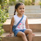 Unicorn Print Top & Denim Shorts Set for Girls