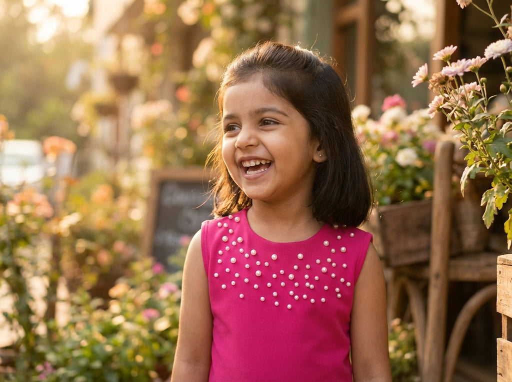 Rose Pearl Embellished Sleeveless Dress for Girls