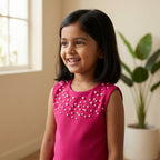 Rose Pearl Embellished Sleeveless Dress for Girls