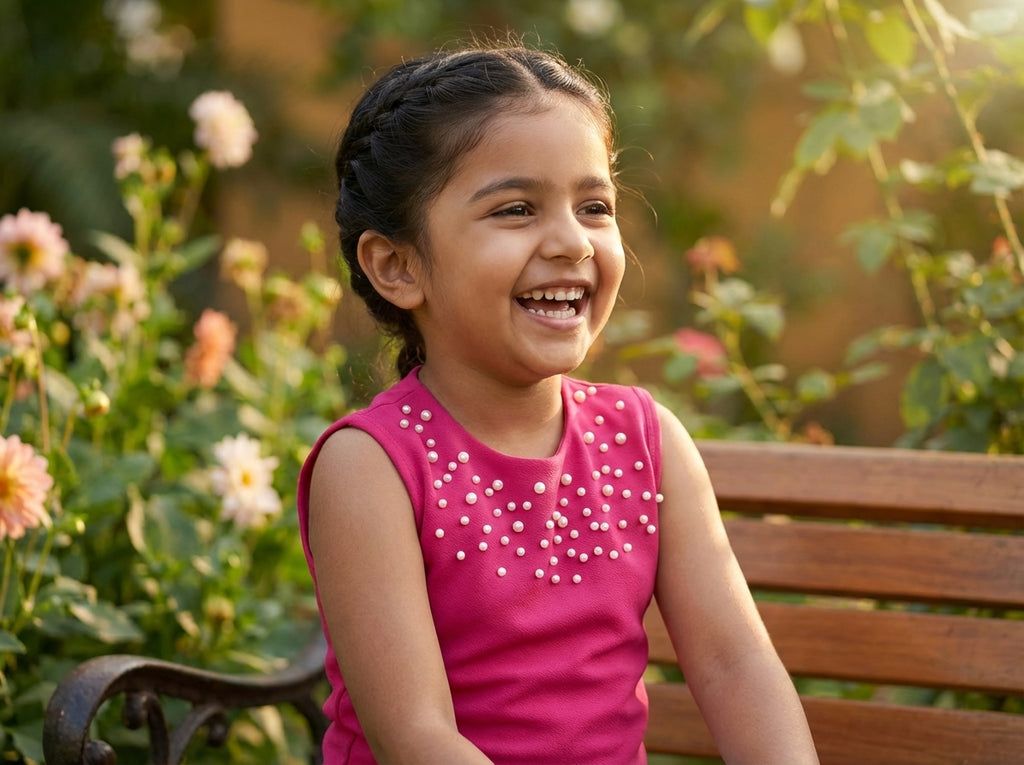 Rose Pearl Embellished Sleeveless Dress for Girls